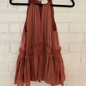 Cinq a Sept - Top 100% Silk Blouse, Tank, Ruffles, Terracotta, String straps$285